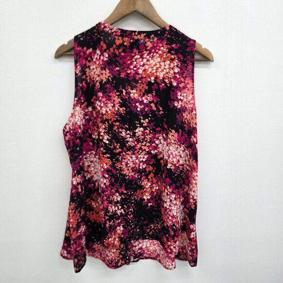 Worthington Womens Sleeveless V-Neck Top Blouse 1X Pink Black Floral Career Work - Picture 2 of 8